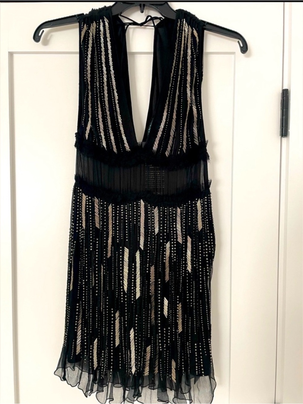 Vintage Bebe beaded dress with sheer peek-a-boo sides and plunging neckline